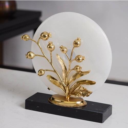 Modern Hotel Club Decor Zen Peace Buckle Pieces Jade Bud Table Decoration Trees Full Of Pomegranates Brass Crafts Ornaments