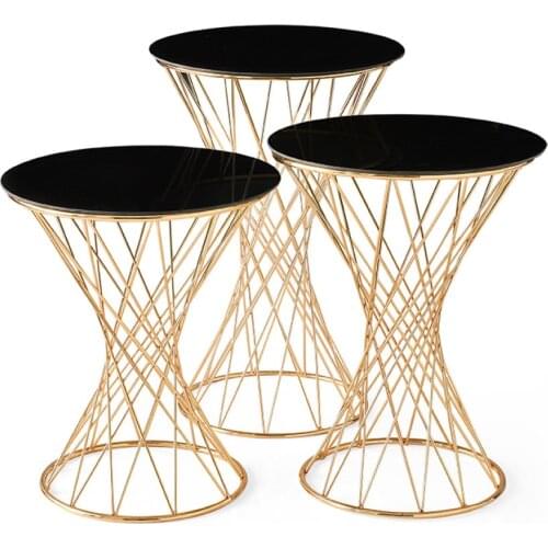 Modern Indıana Triple Zigon coffee table Gold Plated Black Glass coffee tables table basse furniture living room table