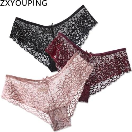 3 Pcs Lace Panties For Women Underwear Sexy Briefs Lingerie low-Rise Panties Female Hollow Out Transparent Briefs Plus Size 2XL