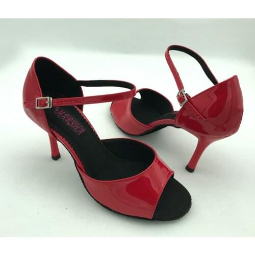 8.5cm high heel Red Latin Dance Shoes For women Salsa shoes pratice shoes comfortable latin shoes MS6205RP low heel available