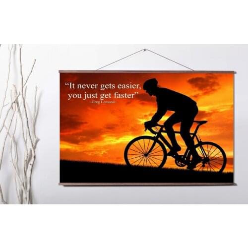 CYCLING INSPIRATIONAL MOTIVATIONAL Art Canvas poster decoration painting with solid wood hanging scroll