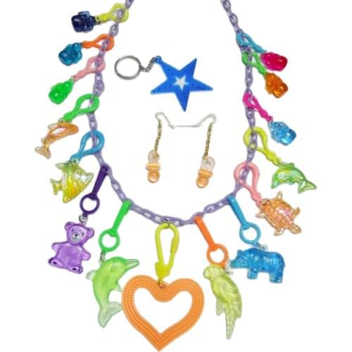 VINTAGE Plastic Charms S Necklace 15 Charm 80cm Retro Fashion Jewellery Chain Chip Birthday Party Favor Gift Novelty Prize