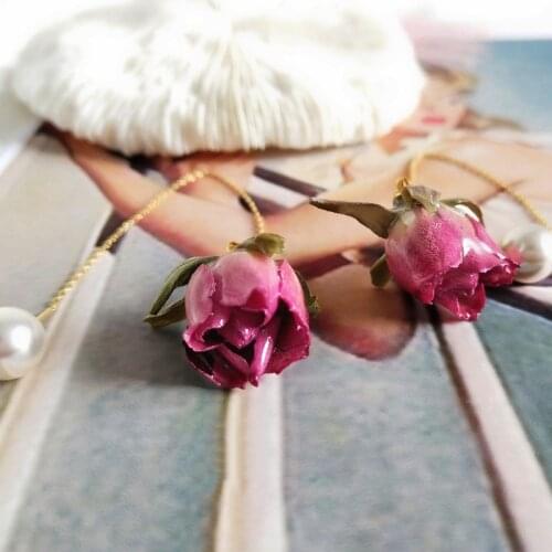 TIMEONLY Sweet Real Dye Flower Long Tassel Earrings for Women Gold Color Alloy Chain Floral Dangle Earrings Statement Jewelry