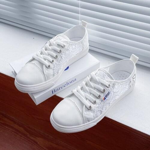 Lace mesh breathable small white shoes women 2021 summer new student running board shoes casual Korean version