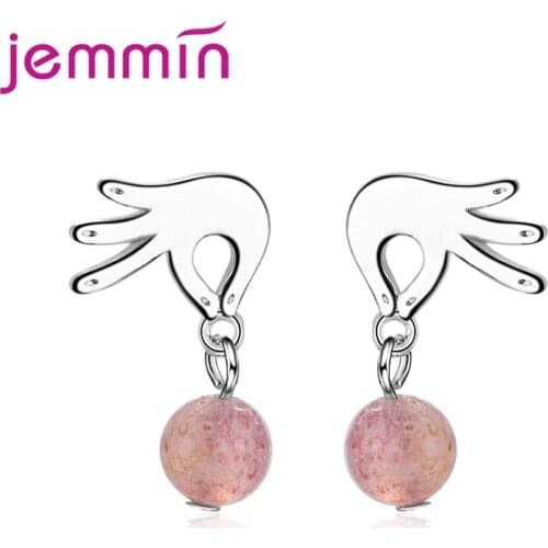 925 Sterling Silver Clear Crystal Romantic Finger Shape Design Earrings For Cute Women Girls Great Anniversary Wholesale