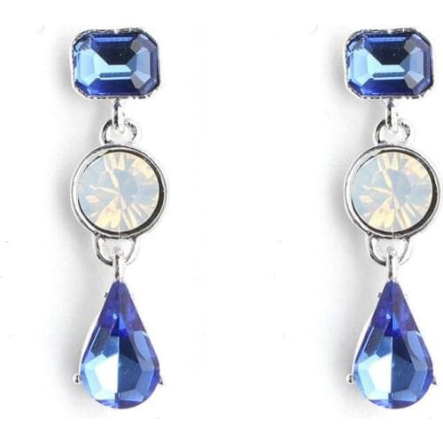 New Ins Style Pure Blue Crystal Dangle Earring For Women Metal Water Drop Shape Drop Earring Wedding Earrings Jewelry