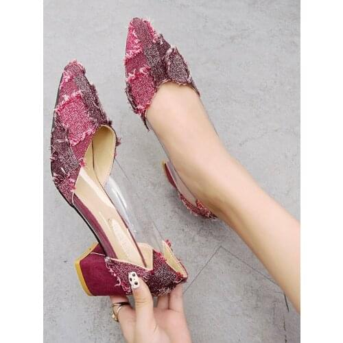 Girls Single Shoes 2019 Spring New The Wild With Pointed Sharp With Small Fresh Transparent High Heels Female Summer