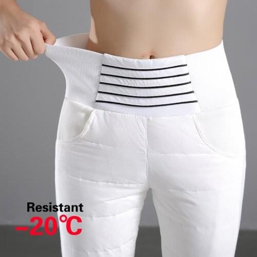 Winter Casual Women 80% White Duck Down Pants Winter Thick Warm Slim Elastic High Waist Pencil Pants Women Plus Size Trousers