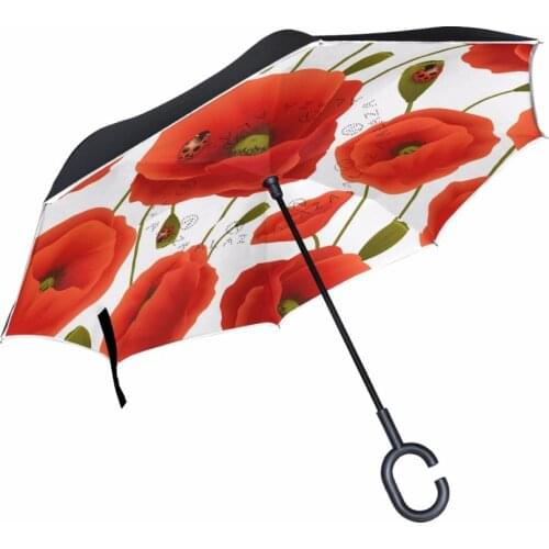 Flower Umbrellas Windproof Reverse Folding Double Layer Inverted Chuva Umbrella Self Stand Rain Protection C-Hook Hands For Car