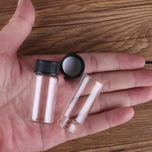 10pcs 10ml 22*50mm Clear Glass Bottles with Black Plastic Lids Spice Jars Empty Glass Jars for Art Craft