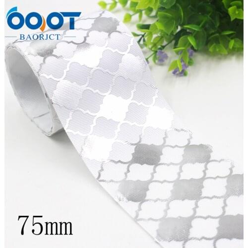 I-191121-2555,3‘’ 75mm,2yards color aluminum foil printing ribbon,DIY Hair Bow Wedding Festival Home Party Birthday Decorations