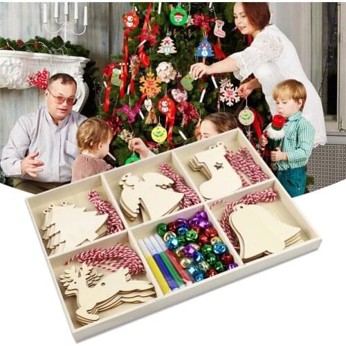 30Pcs Wood Christmas Tree Ornament Hanging Pendant Snowman Star Ball Xmas Decor