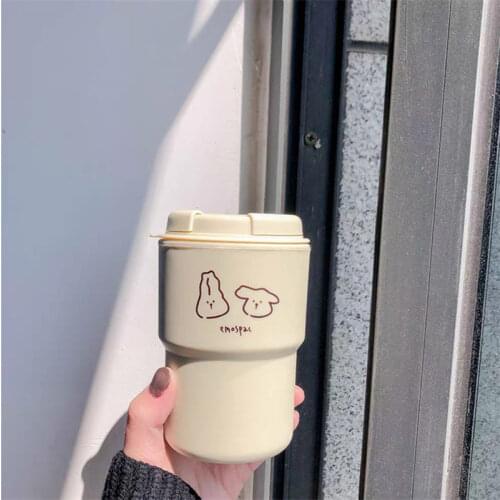 320ml Korean Version Cartoon Bottle Simple Design Lovely Hand-painted Illustration Lovers Coffee Milk Tea Cup Kawaii Mug