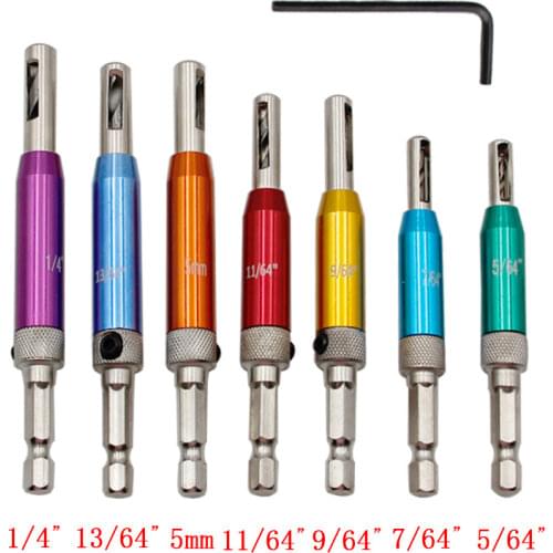 4/7PC2/2.8/3.5/4.5/5/6.35mm HSS Self Centering Hinge Center Hexagon Drill Bits Door Cabinet Woodworking Positioning Hole Puncher