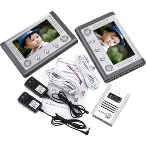 7 Inch Color Wired Video Door Phone Intercom System Kit With 1 Waterproof Door Bell Camera 2 Monitors