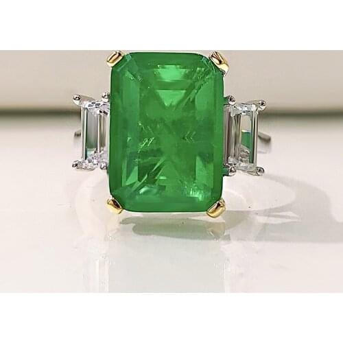925 Sterling Silver Womens Jewelry Ring With 10*14mm Rectangular Cut Royal Emerald Green AAAAA Zircon Ring Wedding Gifts