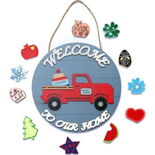 AT69 -Wood Sign Welcome Wreaths Flower Car Decoration Door Home Decor Wedding Decoration Garlands Yard Garden Decor
