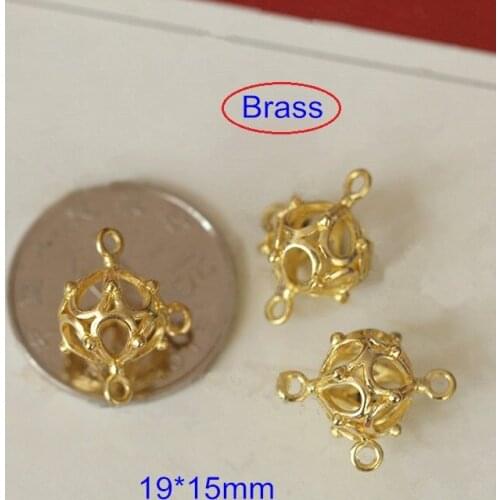 Free Shipping - 20 pcs Mini Cute Hollow Brass Ball With 3 Loop 15*19mm,DIY Necklace Bracelet Earrings Brass Supplies