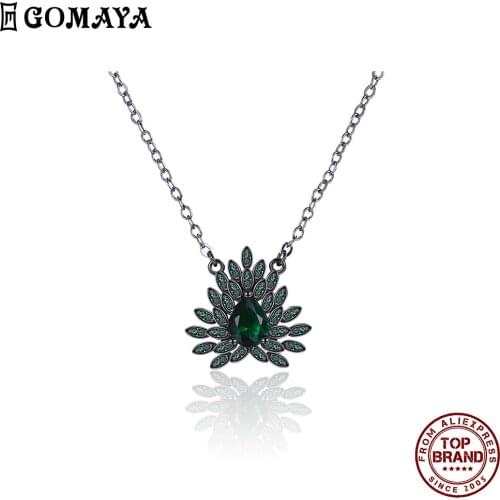 GOMAYA Noble Elegant Romantic Women Necklace Green Water Drop Charm Zircon Pendant Necklaces Prom Birthday Fashion Jewelry Gift