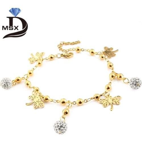 MSX 316L Stainless Steel Bracelets Women Man Gold Plating Heart Flower Butterfly Pendant CZ Fashion Jewelry Gift