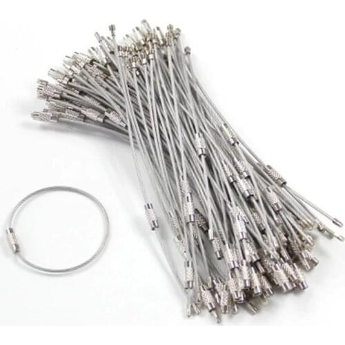 5pcs/pack 1.5mm key keyring Stainless Steel Keychain Tag Rope Cable Loop Screw Lock Outdoor camping Hanging Tool
