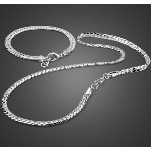 Fashion Boy Silver Necklace / Bracelet Set 925 Sterling Silver Necklace Horse Whip Design Silver Chain Solid Silver Chain bijoux