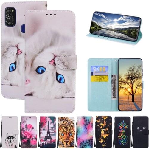 Flip Wallet Case For Samsung Galaxy M21 Case Luxury Cute Flower Phone Leather Case For Samsung M21 M 21 SM-M215F/DS Coque Fundas