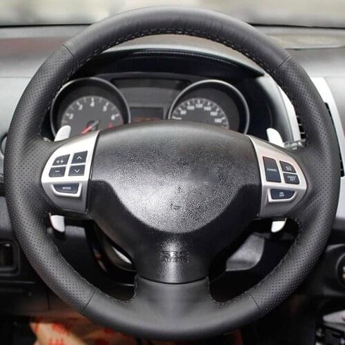 Black Leather Car Steering Wheel Cover for Mitsubishi Lancer EX10 Lancer X Outlander Colt Pajero Sport ASX car accessories