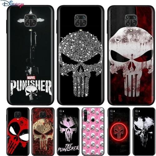 Black Silicone Cover Marvel Punisher Skull For Xiaomi Redmi Note 10 10S 9 9S Pro Max 9T 8T 8 7 6 5 Pro 5A Phone Case