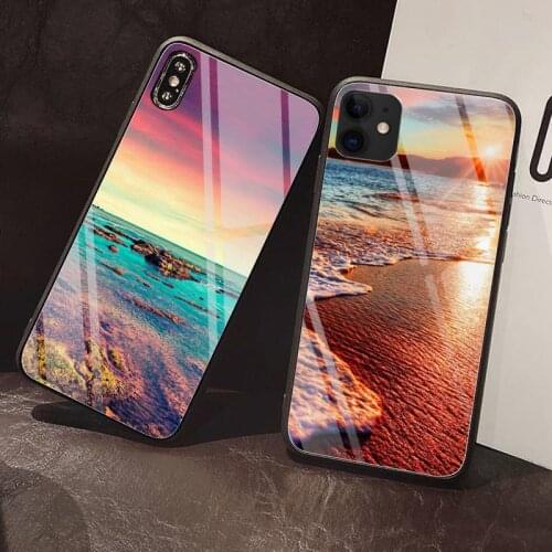 Colorful Sea Beach beautiful ocean art Phone Case Tempered Glass For iPhone 11 12 Pro Max Mini XR XS MAX 8 X 7 6S 6 Plus SE case