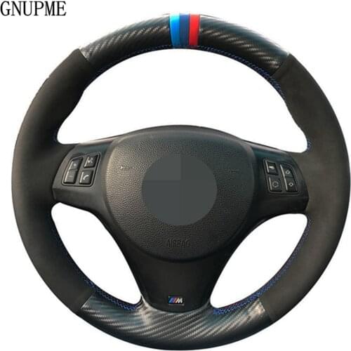 DIY Black Carbon fiber Suede Car Steering Wheel Cover For BMW M Sport M3 E90 E91 E92 E93 E87 E81 E82 E88