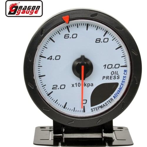Dragon 60mm Stepper Moto Auto Racing Refit Pointer Car Oil Pressure Gauge Meter White And Red Backlight Free Shipping