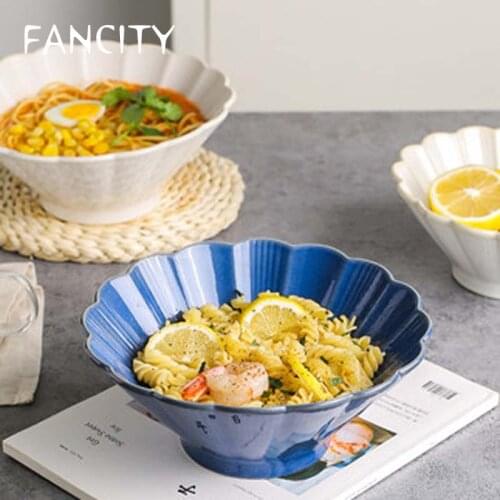 FANCITY Japanese-style noodle bowl, household ceramic, non-hot hand hat, trumpet bowl, beef noodle bowl, large soup bowl