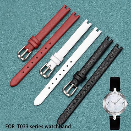 The notched cow leather watchband for 1853 series t003 belt female 12*3MM watch chain accessory head layer watch strap notched