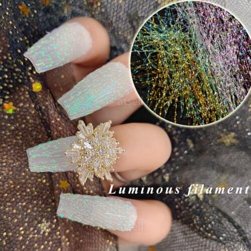 Fluorescent Colorful 3D Holographic Thread Nail Sticker Laser Glitter Mesh Net Line Tape Silk Foils Nail Decorations For Nails
