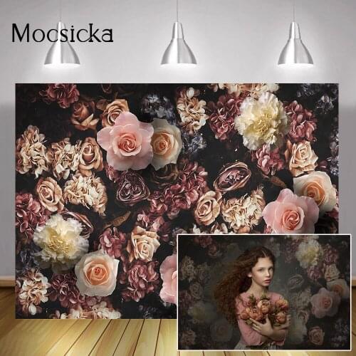 Retro Flowers Wedding Portrait Photography Backdrop Photo Stuido Newborn Kids Birthday Art Background Flower Wall Photoshoot