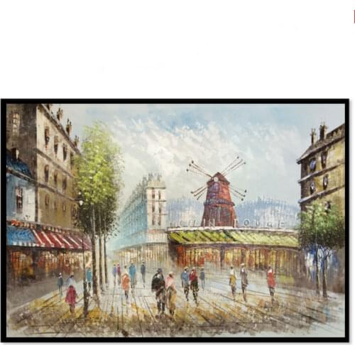 Oil Paintings Hand painted Modern Paris Red windmill Landscape Wall Art Picture for Living room Canvas Paintings