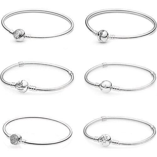Classic 925 Sterling Silver Snake Bone Moment Zodiac Round Clasp, Elegant Exquisite Bracelet Diy Original Womens Jewelry Gift