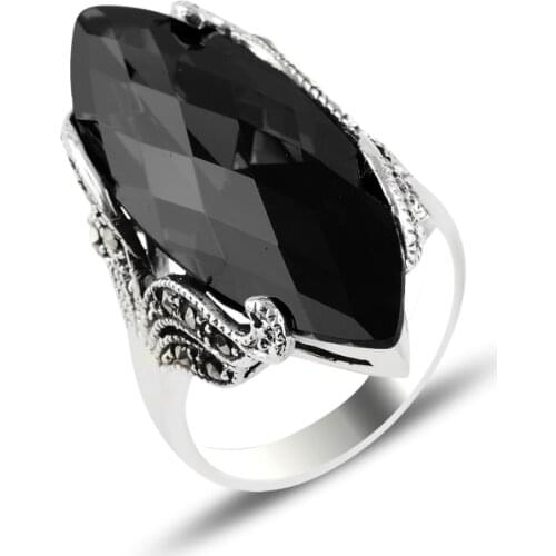 Silver 925 Sterling Marcasite & Zircon Crystal Ring