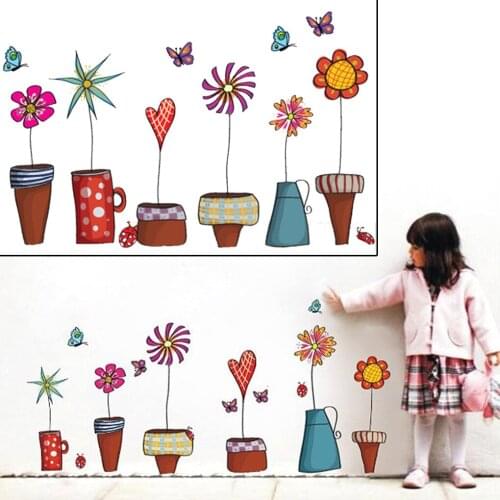 Pot Plant Flower Wall Sticker PVC Window Glass Wall Decor Home Kids Room Decals TV Background Removable Dinning Room Wallpaper