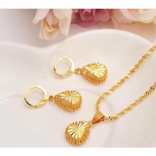 Ethiopian Gold set Jewelry water drop Pendant Necklace Earrings Crystal Habesha African Wedding Bride Eritrea Women Party gift