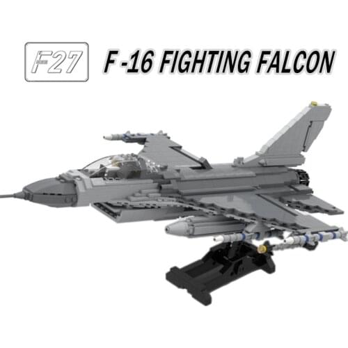 MOC Military Fighters Building Block Series F16 Fighting Falcon World War II Air Force Weapon Combat Aircraft DIY Model Kid Toys