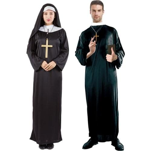 Halloween Costumes for Women Men Adult Medieval Cosplay Priest Nun Missionary Carnival Party Performance Disguise Clothing Robe