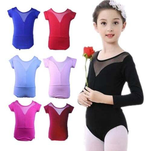 Short Sleeved Gymnastics Leotard Swimsuit Ballet Leotards For Girls Kids Child Cotton Dance Bodysuit Wear Ballroom Show Outfit
