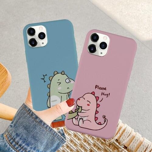 ZUIDID Cute Pink Green Dinosaur Couple Phone Case For iPhone 11 Pro 12 XS MAX XR 7 SE20 X 8Plus Cartoon Soft Silicone Cover Capa