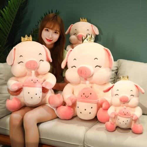 35-65cm Cartoon Angel Pig With Milk Tea Cup Crown Plush Toys Stuffed Soft Animals Pillow Doll Girls Kids Friends Birthday Gifts
