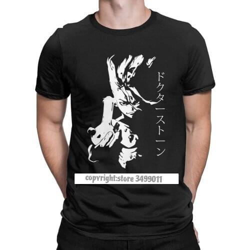 Dr Stone Senku Anime Japanese Manga Tee Shirts Men Funny Cotton Tees Round Collar Tshirts Tops