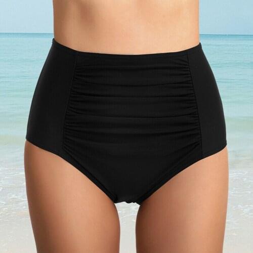 New Beach Shorts Women High Waist Ruched Bikini Bottoms Tummy Control Swimsuit Briefs Pants Swimming Shorts Basic Trunks #YJ
