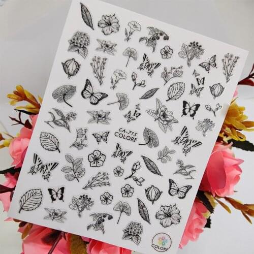 New Plain 3D Flower Geometric Stickers for nails Decoraciones Self adhesive Design Nail Art Sliders Foil Manicure Accessories