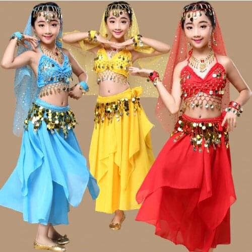 New Kids Girl Children Child Belly Dance Costume Bollywood Indian Bellydance Belly Dancing Costumes 4pcs Sets Egypt Set Egyptian